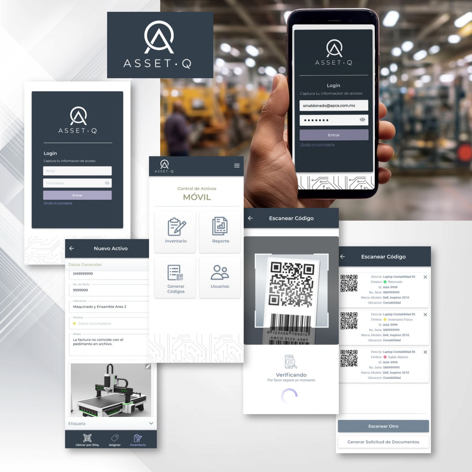 Asset Q app UI/UX design